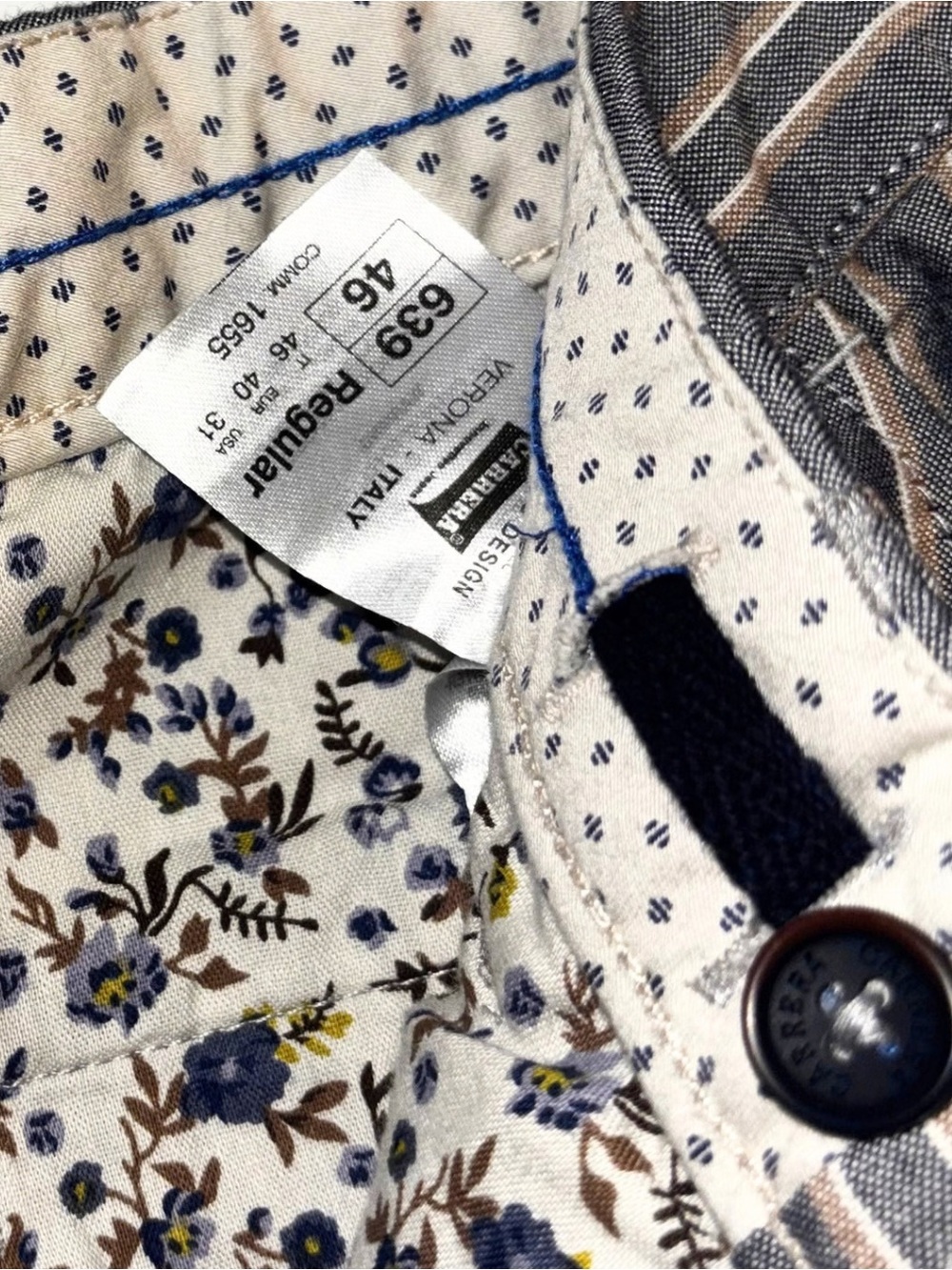 Carrera Vertical Stripe Cotton Chinos in Navy and Cream - Picture 4 of 6